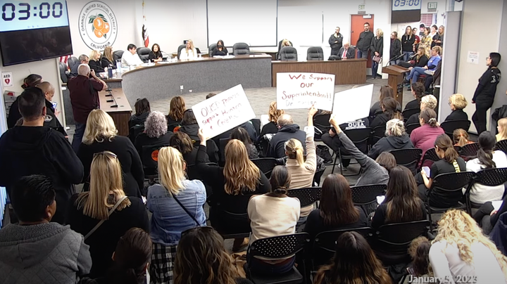 Screenshot of the YouTube video of the Jan. 5 special meeting of the Orange Unified School District Board of Education where