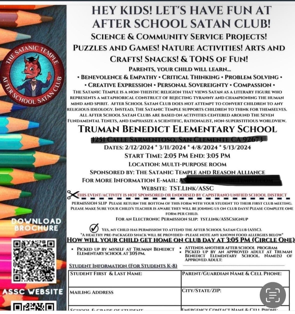 ‘After School Satan Club’ launching at O.C. school