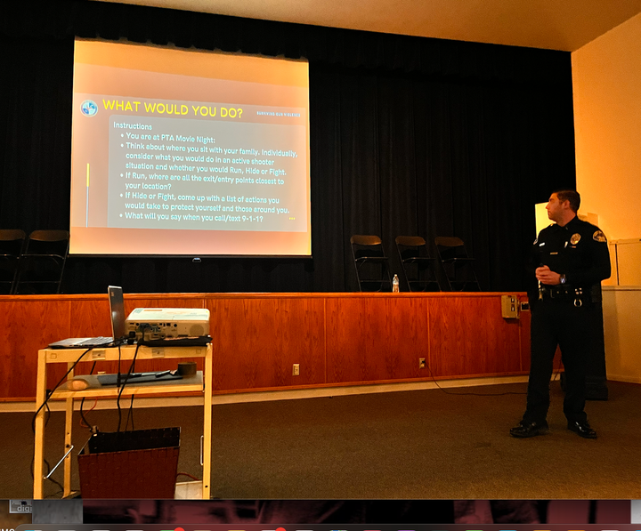 Seal Beach Police Department Lt. Nick Nicholas during his 'Surviving Gun Violence' presentation held at J.H. McGaugh Elementa