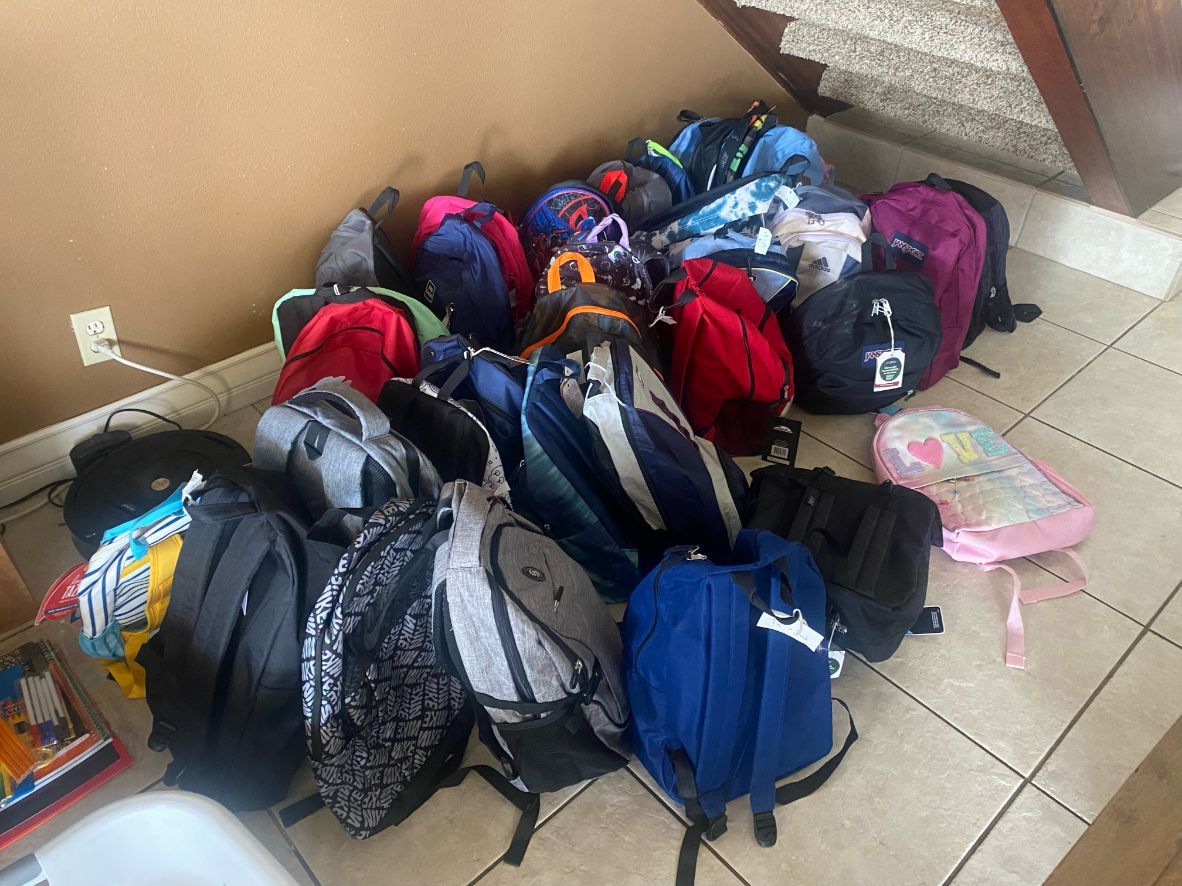 McGaugh teacher Lyndsey Gardner's Backpack Bash collected more than 40 backpacks filled with school supplies for students at Oak Street School in Inglewood.