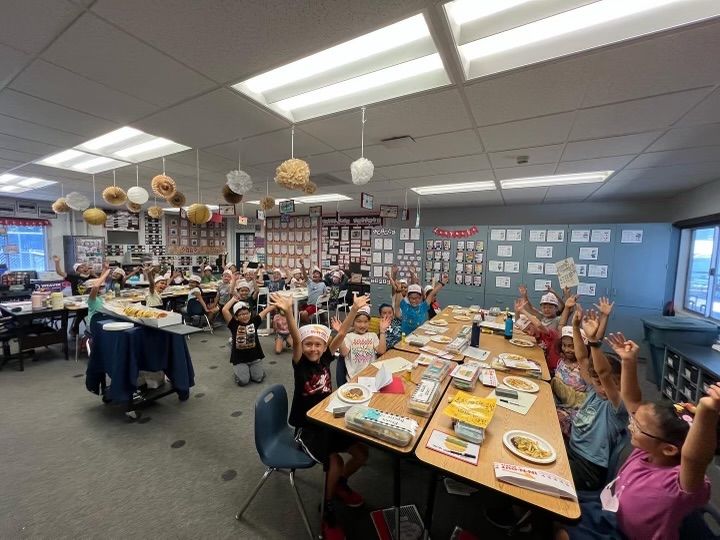 After students were surprised with a real-life 100x100 In-N-Out burger, third graders in Christine Nguyen's math class at Weaver Elementary got to eat it. Courtesy photo.