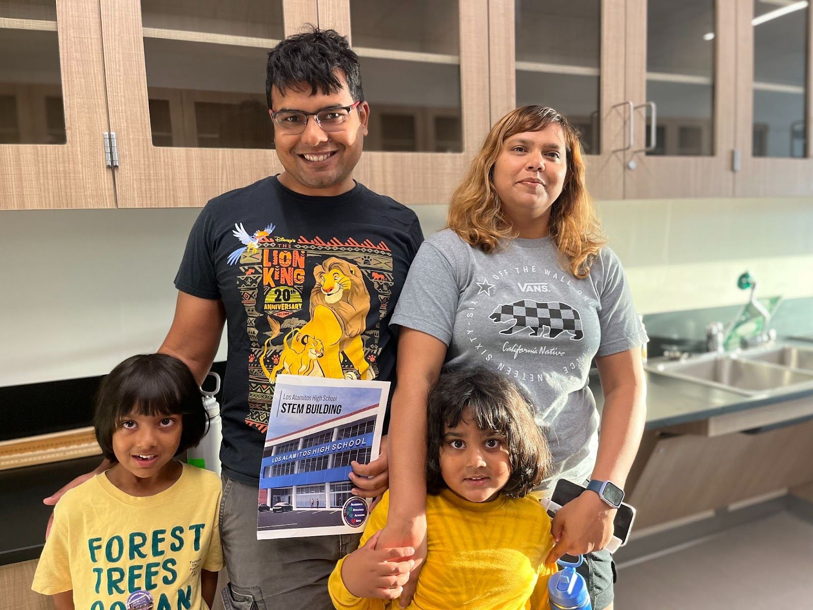 Vinod Vishwakarma, his wife Kanishka and children Shakya and Sharma tour the new STEM building at Los Alamitos High School during the Community Open House on August 24. Photo by Jeannette Andruss