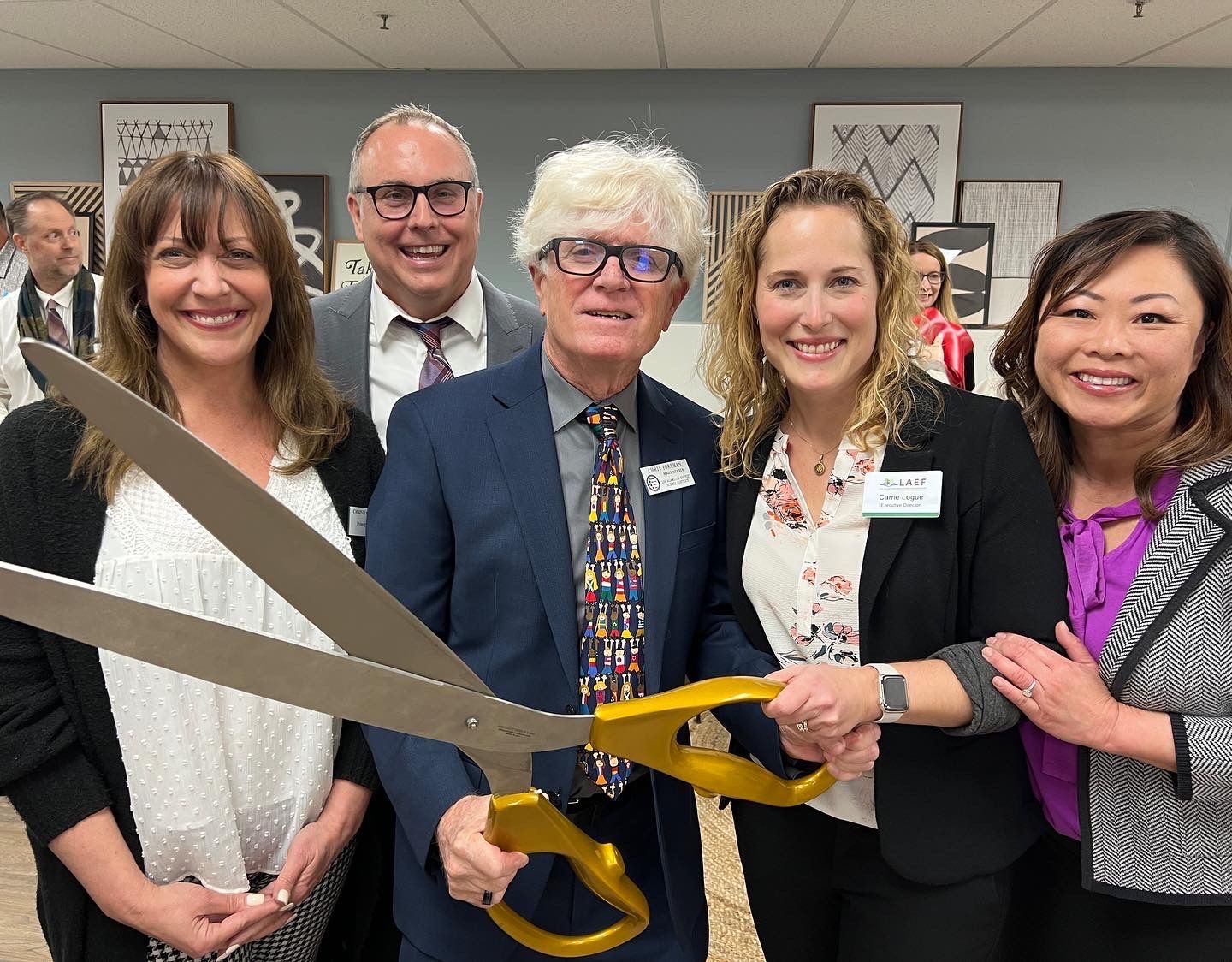 A ribbon-cutting ceremony for 'The Loft,' the new WellSpace for students at Los Alamitos High School, was held on January 12. Pictured from left to right are LAHS Principal Christiana Kraus, Los Alamitos USD Superintendent Andrew Pulver, Ed.D., Los Alamitos USD Board of Education President Chris Forehan, Los Alamitos Education Foundation Executive Director Carrie Logue, LAEF Board Chair Felicia Gonzalez. Photo by Nichole Pichardo of Los Al USD.