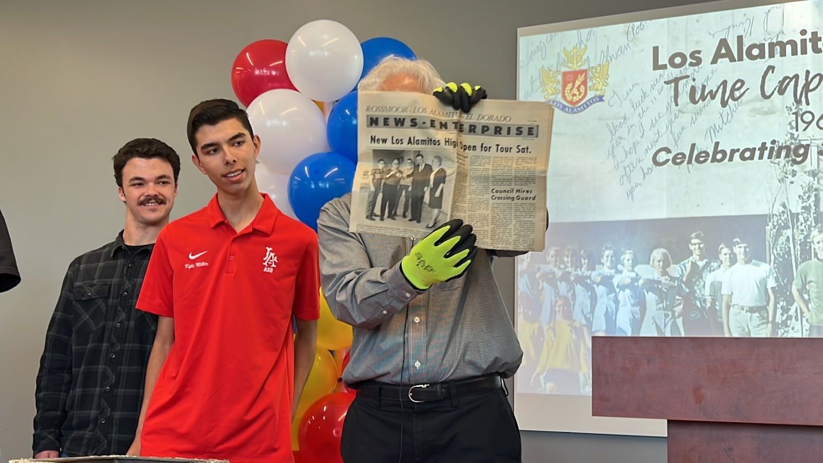An old edition of the local newspaper now known as the Event-News Enterprise was among the items contained in time capsule from 1970 that was opened last week at Los Alamitos High School. Photo courtesy of Nichole Pichardo of the Los Alamitos Unified School District.