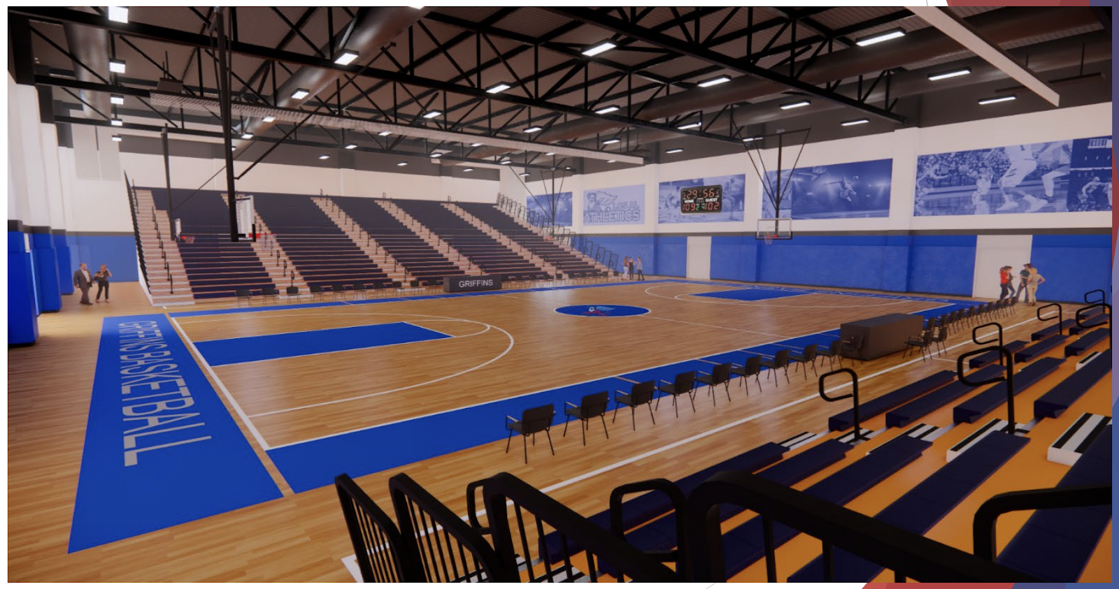 Rendering shows possible design for inside of new second gymnasium at Los Alamitos High School that would feature three courts and measure more than 30,000 square feet. Courtesy Los Al USD.